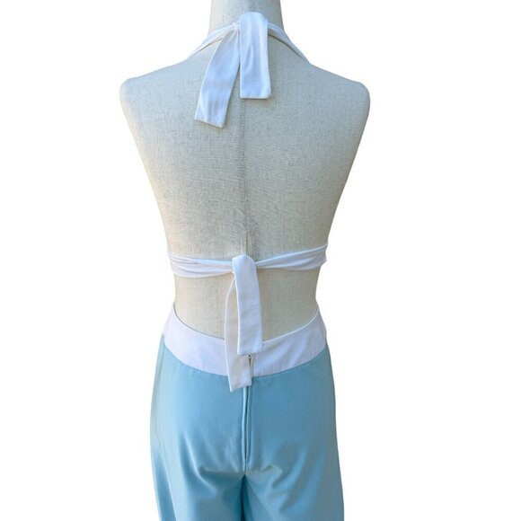 Tennis Star Vintage 70s Women's 3 Piece Crop Top Wide Leg Pants Beachwear Set - Picture 15 of 16